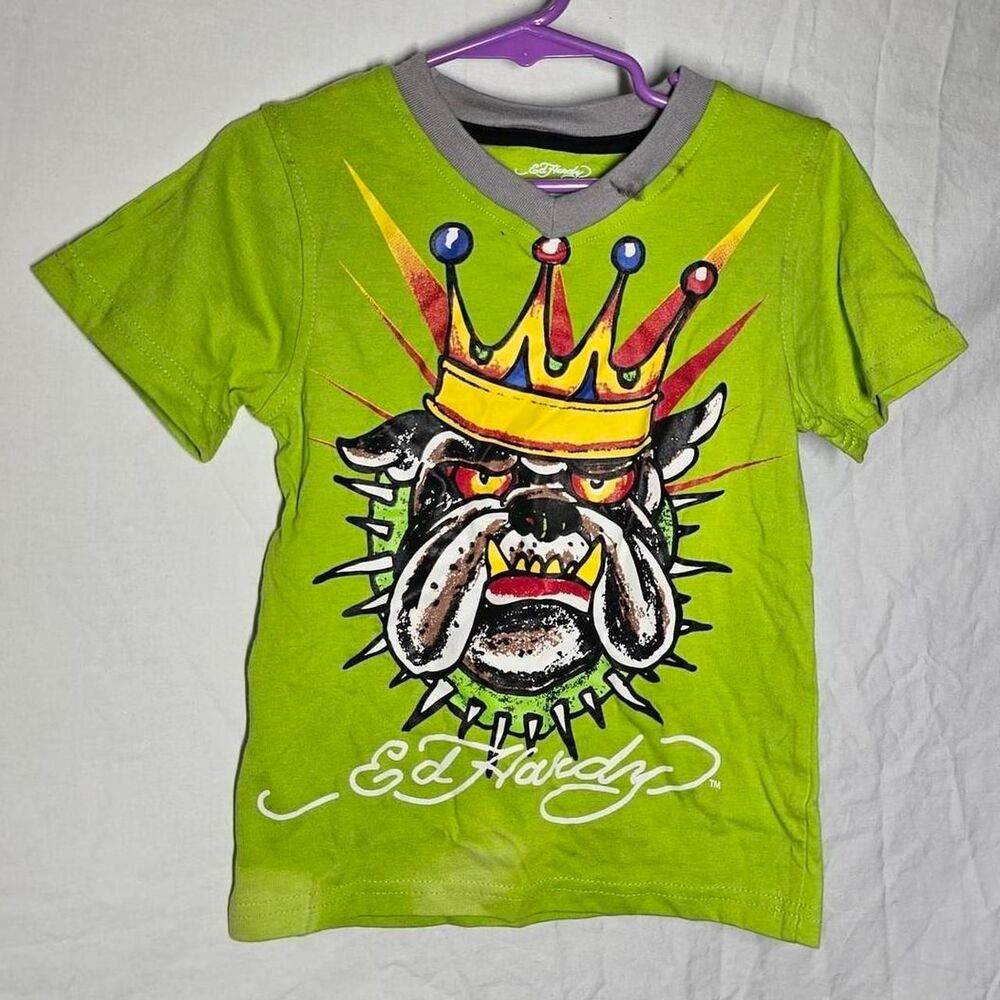 Vintage y2k ed hardy little boys green v neck tee